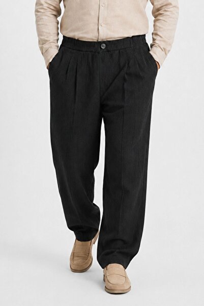 RELAXL Plus Size Summer 100% Cotton Baggy Black Trousers Comfortable Fit