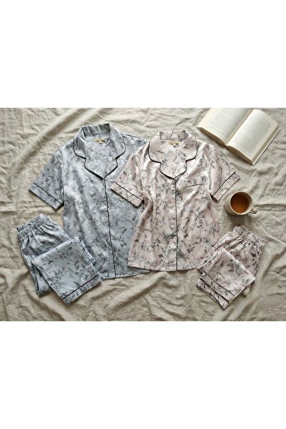 Beshara Fashions Women's Calming Pattern Pajama Set - Cool Satin Jacquard Fab...