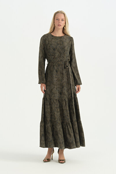 Nihan Cupra Dress with Gathered Skirt - Khaki