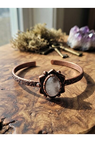 Meneva Aksesuar Authentic Copper Bracelet with Crystal Quartz Natural Stone S...