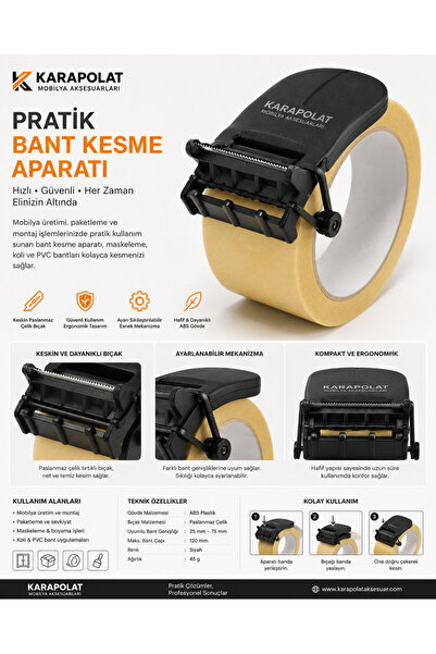 KARAPOLAT Pratik Bant Kesme Aparatı | Koli, Maskeleme ve PVC Bant Kesici Disp...