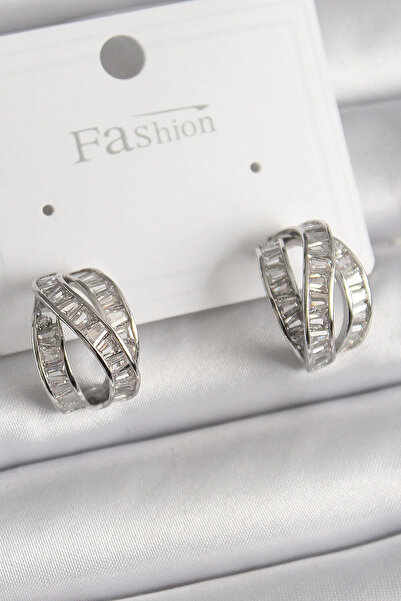 Marsilyan Brass Silver Color Zircon Stone Knot Hoop Model Women's Earrings El...