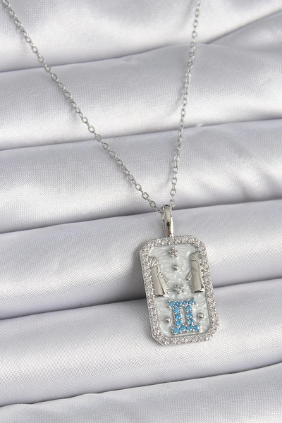 Marsilyan 316L Steel Silver Color Chain Gemini Zodiac Sign Zircon Stone Women...