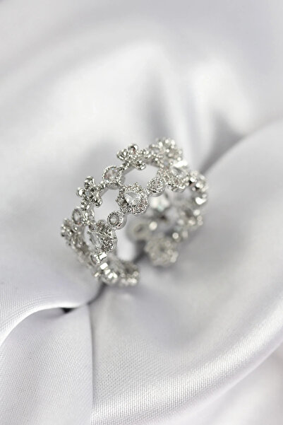 Marsilyan Zircon Stone 2-Piece Model Silver Color Women's Ring Elk-Bjtieg