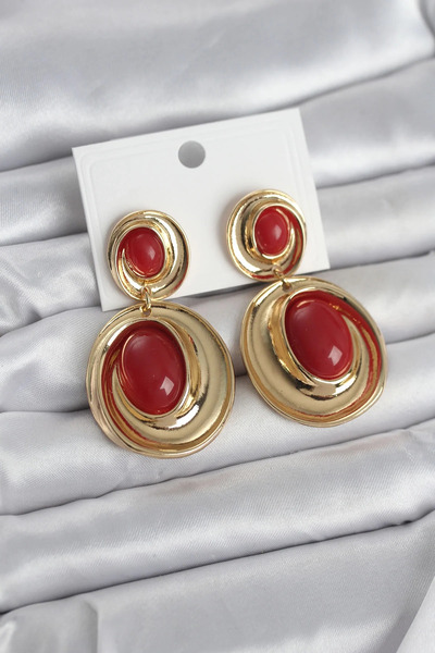 Marsilyan أقراط نسائية عتيقة الطراز باللون الذهبي موديل Red Dangle Drop ELK-B...