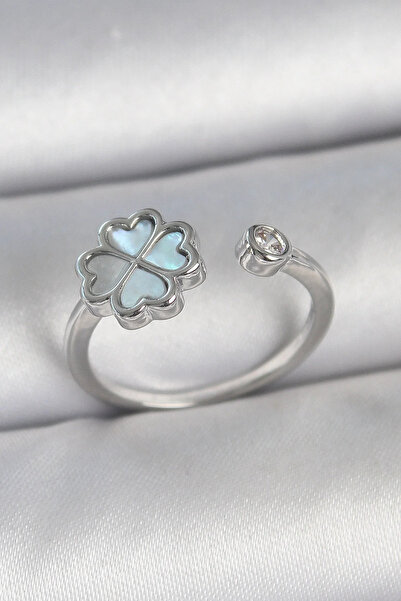 Marsilyan Brass Silver Color Blue Enamel Clover Model Zircon Stone Detail Adj...