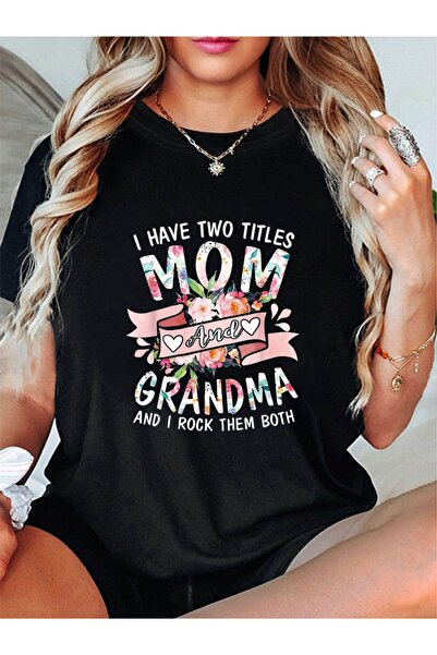 LİNA06 تي شيرت نسائي بطبعة "I Have Two Titles Mom Grandma" - بلوزة بأكمام قصي...