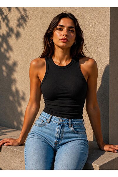 Karatopak Women's Premium Textured Ribbed Halter Neck Cotton Tank Top