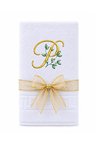 Ingift Prosop Brodat Personalizat cu Initiala P, 100% Bumbac, 50 x 90 cm, 500...