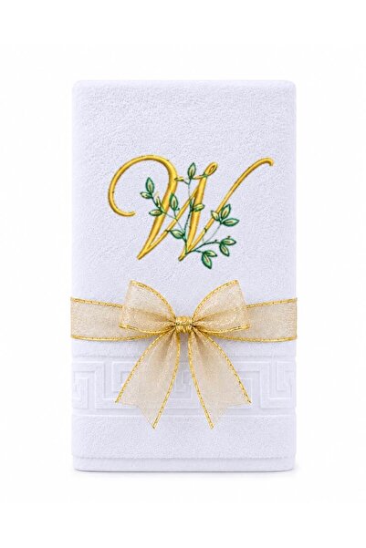 Ingift Prosop Brodat Personalizat cu Initiala W, 100% Bumbac, 50 x 90 cm, 500...