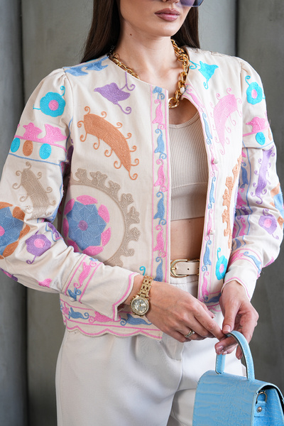 FancyWorld Bej Pinterest Nakış İşlemli Mevsimlik Ceket