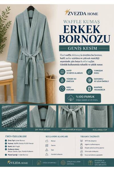 Zvezda Home Waffle Kumaş Erkek Bornoz