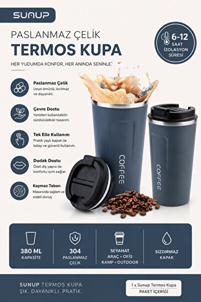 teknohediye Sunup Stainless Steel Vacuum Thermos Mug 380 ml - 304 Steel - Spr...