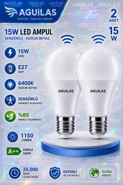 AGUILAS Hareket Sensörlü Led Lamba E27 Duy 15w 1150 lümen Işık Lamba A++ Otom...
