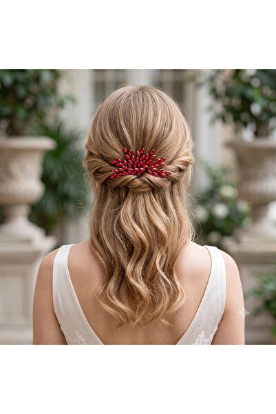gelinmz Red Crystal Leaf Design Bridal Hair Comb – Handmade Hair Accessory