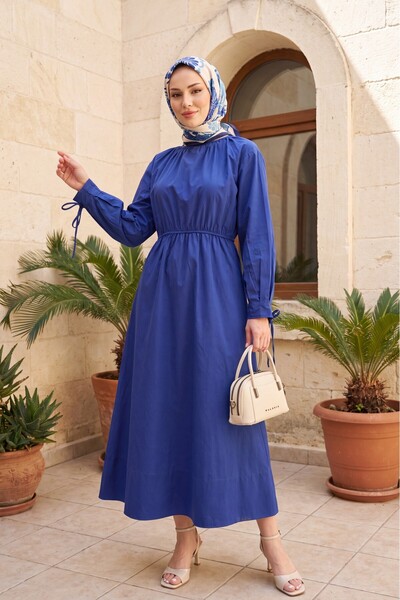 HİJABAYA Poplin Dress with Tie Detail and Elastic Waist