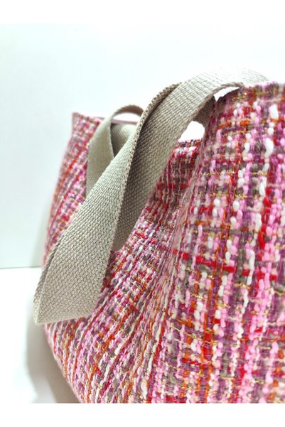minart design Pink Red Checkered Chanel Fabric Shoulder Bag