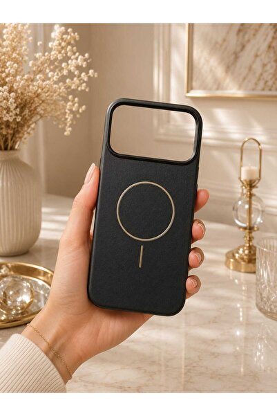Case I PHONE 17 PRO MAX SİYAH DERİ ALTIN KAPLAMA MAGSAFE KILIF
