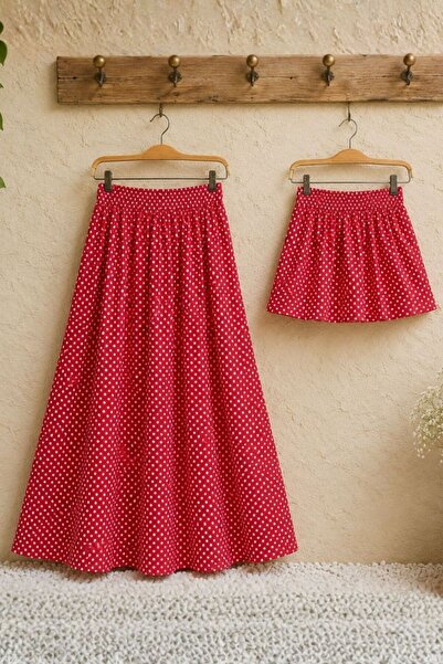 KÜÇÜĞÜM BUTİK Red Polka Dot Flared Mother-Daughter Skirt Combination