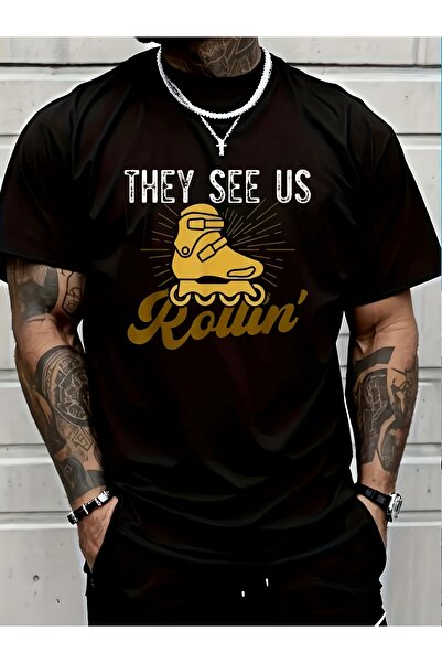 2mcup تي شيرت رجالي بتصميم مرح بطبعة 'They See Rollin' Inline Skating Blades'...
