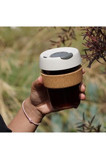 Arabest 12oz Glass Coffee Tumbler, Natural Cork Sleeve, Spill Proof Lid for D...
