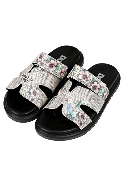 Dogo Women's Vegan Leather Beige Slippers - as Free as a Bird Design