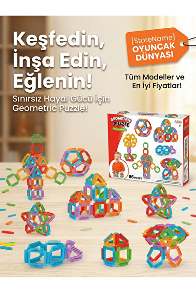 Store Minik Mühendisler İçin: Sınırsız Yaratıcılık, 96 Parça Geometric Puzzle!