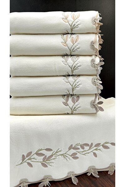 AYHANHOME 6-Piece Olive Green Embroidered Dowry Box 50X90 Hand Towel Set