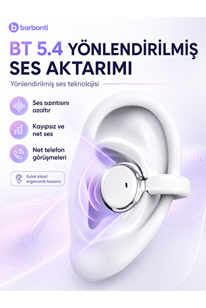 Barbanti ANC 2’si 1 Arada Kablosuz Bluetooth Kulaklık Kulak İçi ve Kulak Klipsli Tasarım Bluetooth 5.4 LED Göstergeli