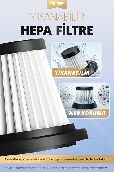 Pequip Araç Süpürgesi ile Uyumlu Yedek HEPA Filtre