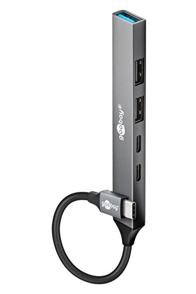 goobay USB hub 74460, 5x θυρών, USB 3.2, 5Gbps, 100W, USB-C σύνδεση, γκρι