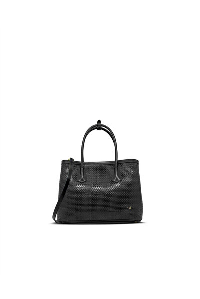 Vario Genuine Leather Knitted Women's Bag Z139 Black Knitting