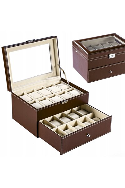 Korbi Organizator pentru carcase de ceasuri maro, cu 20 de compartimente