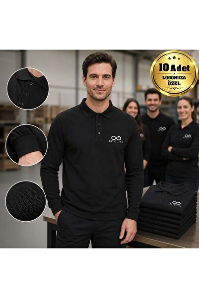 Bk Gift 10 Pieces of Black Polo Collar Long Sleeve T-Shirts with Your Logo - ...
