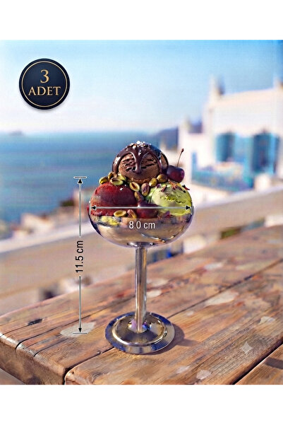 SEVA ÇELİK Stainless Steel 3-Piece Ice Cream Dessert Presentation Bowl with S...