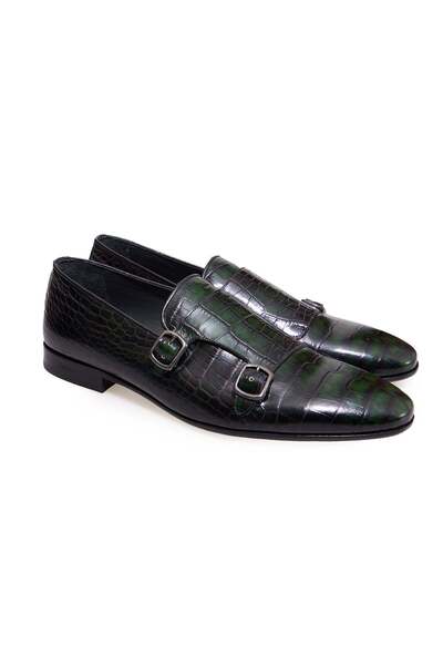 FRANCO CALVANI Green Color Laceless Genuine Leather Men's Shoes