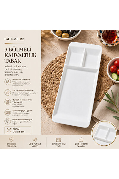 PALU GASTRO 3-Compartment Porcelain Presentation Dish and Breakfast Plate 36X...