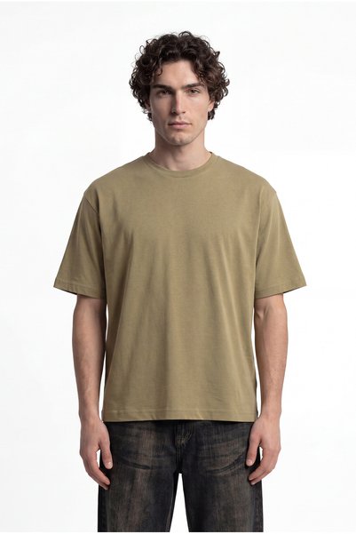 Machinist Men's Basic Cotton Crop Oversize T-Shirt Mold Green