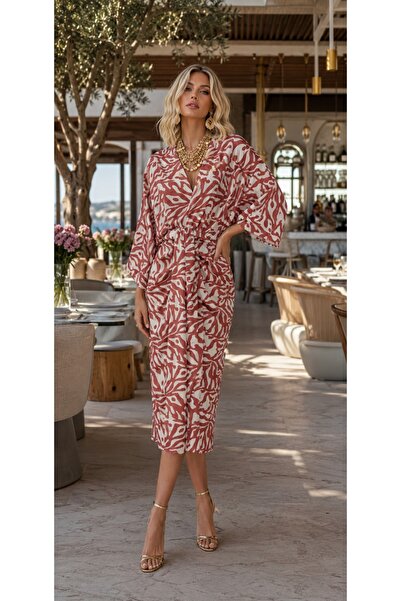 LaraLisa 70% Viscose 30% Silk Front V-Neck Wide Half Sleeve Slit Women's Summ...