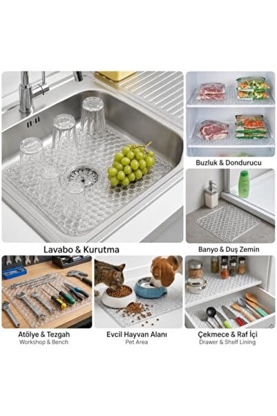Yıldızan Ysf Shop Sink Drying Mat 32X32 Cm, Transparent Honeycomb Pattern Ref...