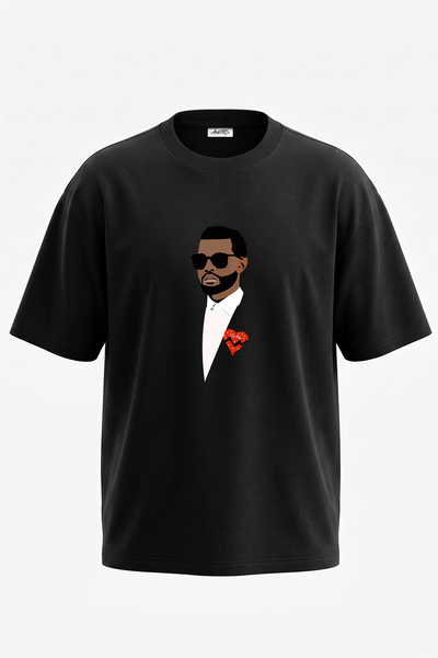 Anetos Kanye West_50 Design Printed Unisex Oversize Fit Black Tshirt