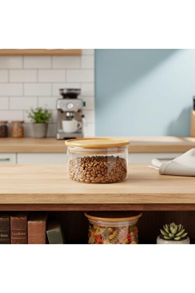 Yıldızan Msa Shop Natural Bamboo Lid Borosilicate Glass Storage Container - 3...