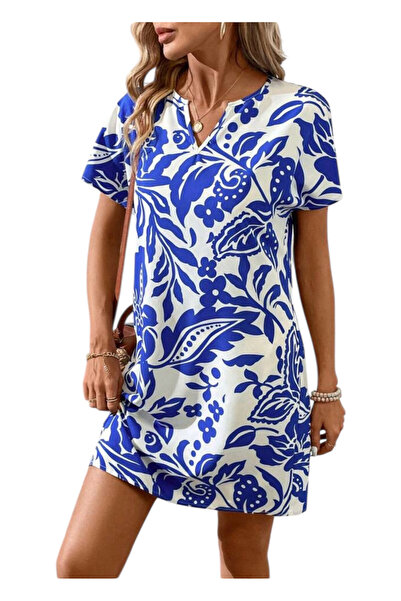OEM Rochie dama, alba cu imprimeu albastru, XL