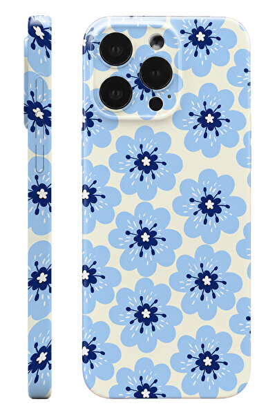 WANNA PROTECT iPhone 16 Pro Blue Bloom Protect Slim Parlak Tam Kaplayan Baskı...