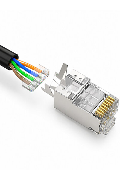Vwin 20 Adet Cat7 Jack Metal Konnektör FTP/SFTP 8 Pin Kemerli Ez Rj45 Kolay Geçişli +Cat6