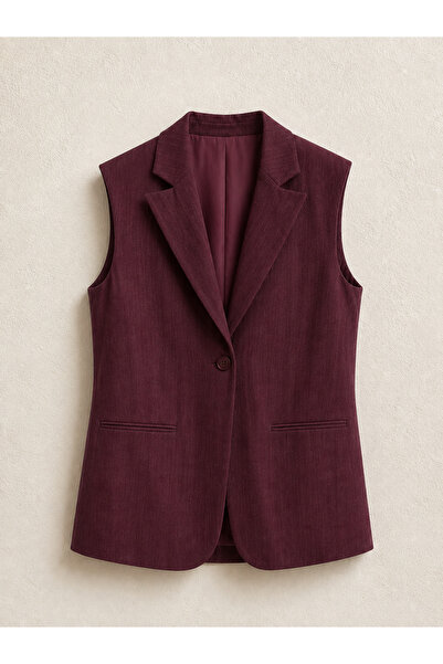SHUR BOUTİQUE Mürdüm Kolsuz Keten Blazer Yelek