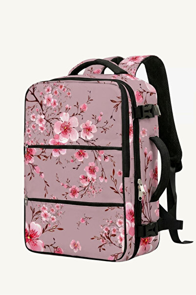 woys Travel Backpack Çok Bölmeli Kabin Boy Pembe Çiçekli Seyahat Sırt Çantası...