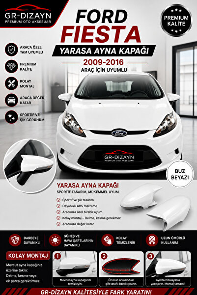GR-Dizayn FORD FİESTA 2008-2017 ARACA ÖZEL BOYALI YARASA AYNA KAPAĞI (BUZ BEY...