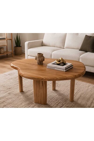 LkAhşap Masif Ahşap Orta Sehpa Premium 90x65cm H40cm 40mm Kalın Tabla Doğal A...