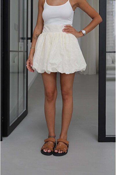 Havoş Cream Color Scallop Balloon Skirt with Shorts
